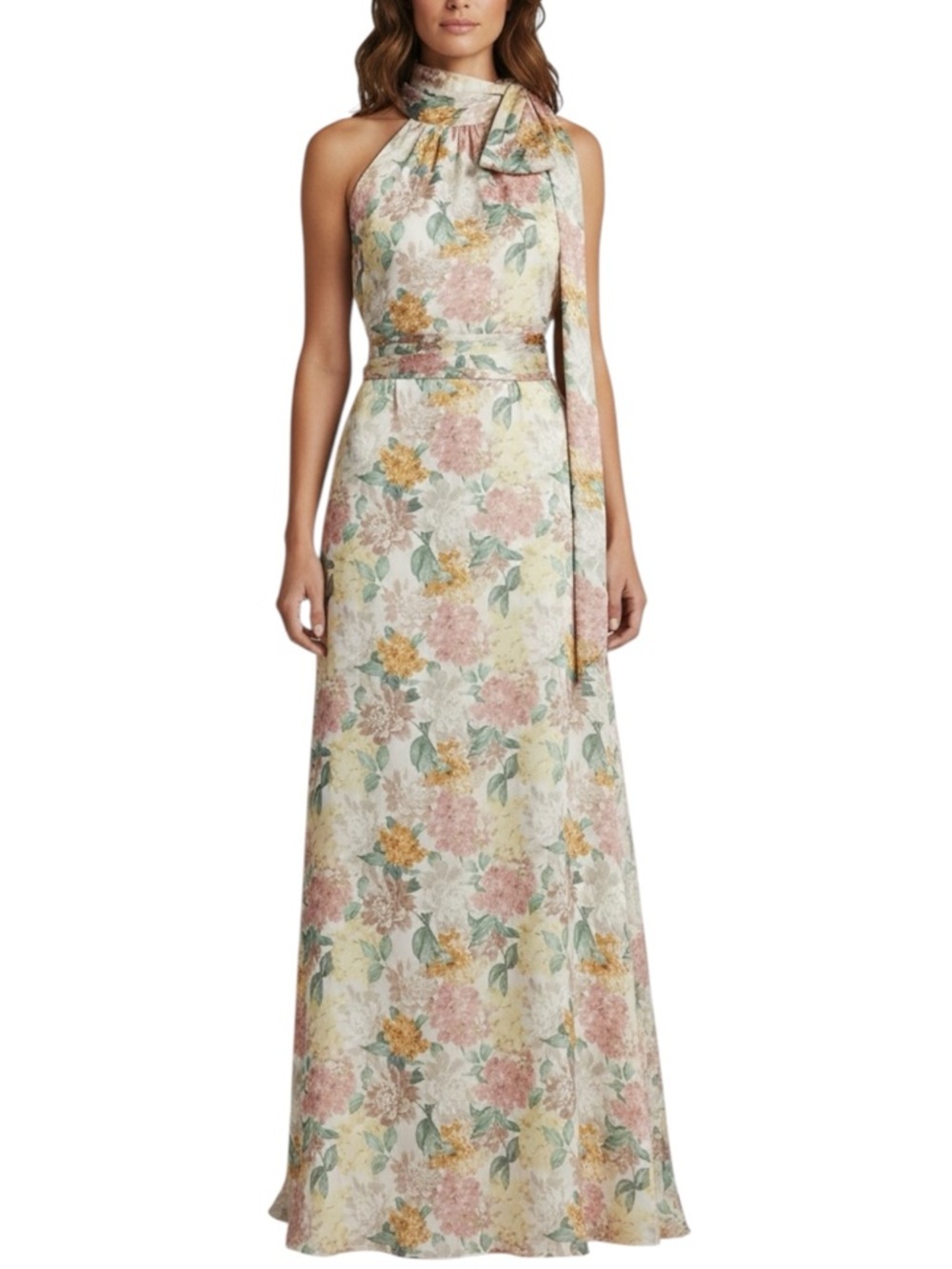 NWT SACHIN + BABI Antique Bouquet Sleeveless Tie Neck Maxi Dress Gown Size 8